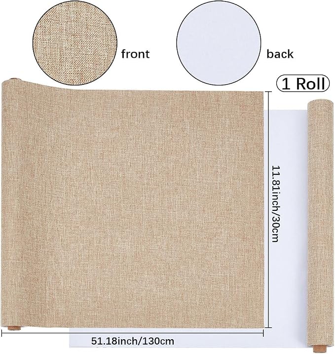CRASPIRE 51 x 11.8 Inch Book Binding Cloth Tan Fabric Book Cover Surface Paper Backed Linen Polyester Fabric Woven Bookcover for Books Album Scrapbooking Archival DIY Covering Bookbinding Protector
