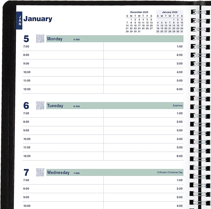 Blueline® 2026 Plan & Link™ Essential Weekly Planner, Appointment Book, 12 Months, January to December, 9.25" x 7.25", Black (C5275.81T-26)