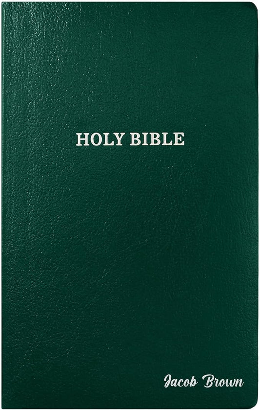 Personalized KJV Bible King James Version Faux Leather Small Print Economy Bible with Custom Name at The Lower Right Side, Highlighted Verses, Gift for Christian Celebrations (Forest Green)