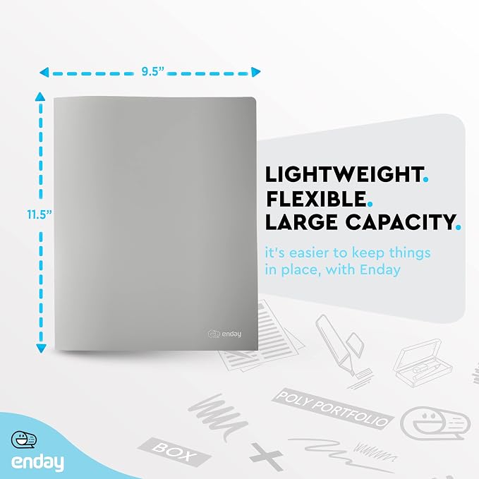 Folders with 2 Pockets Grey, Colored Plastic File School Folder Letter Size, Heavy Duty Poly Portfolio Folder with Two-Pockets, Also Available in Purple, Green, Red, Pink, and Blue, 1 Pc - By Enday