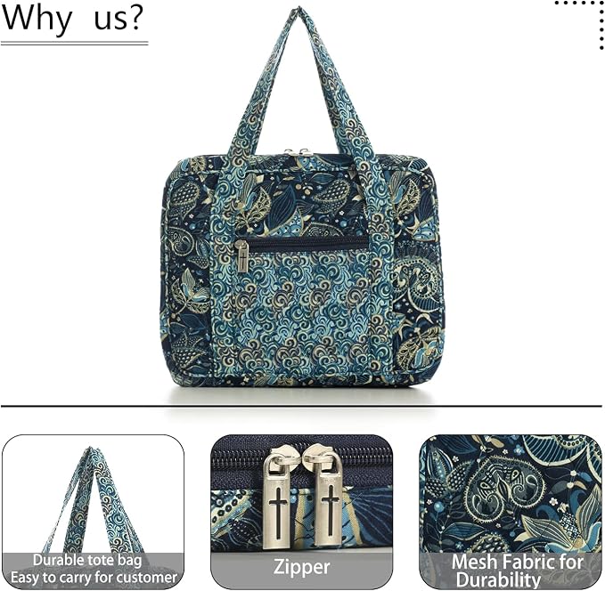 DIWI Quilted Bible Cover Large Sizes 10 X 7 X 2.75 Inches Bible Tote Good Book Case (L, C2 Royal Blue)