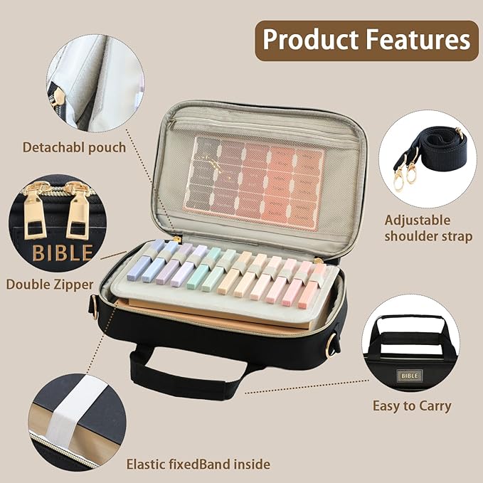 Bible Cover for Women Bible Case, Large Bible Bag, Bible Study Supplies Bible Journaling Kit Book Carrying Case with Bible Highlighters Tabs, Valentines Day Christian Gifts for Women (Black)