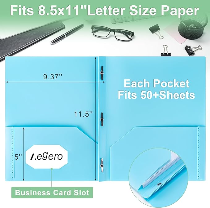 Aegero Folders with Pockets and Prong with Fasteners (6 Pack,Pink),Durable Plastic Pocket Folders with Prongs,Tear Resistant,2 Pocket 3 Prong Folders for Schoolwork & Office,Letter Size