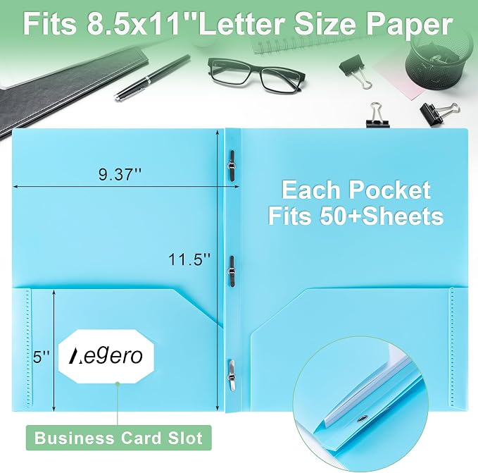 Aegero Folders with Pockets and Prong with Fasteners (6 Pack,Pink),Durable Plastic Pocket Folders with Prongs,Tear Resistant,2 Pocket 3 Prong Folders for Schoolwork & Office,Letter Size