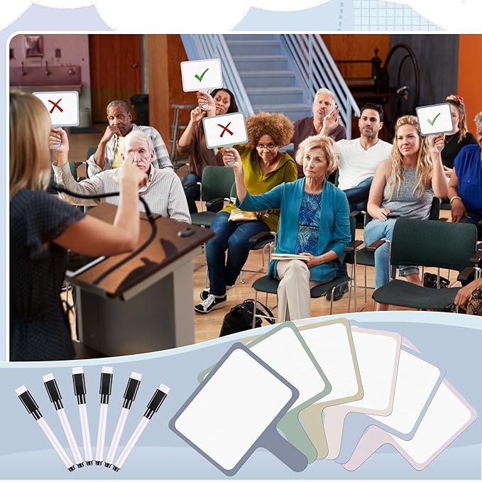 Henoyso 48 Pcs Dry Erase Answer Paddle with Markers Handheld Double Sided Paddles Colorful Flip Answer Dry Erase Paddles White Boards for Students Kids Score Boards Teacher(Rectangle Morandi Styles)