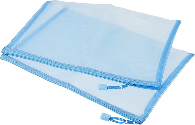 MECCANIXITY Mesh Zipper Bags, A4 Nylon Zip Pouch Pencil Case Storage Pockets for Travel Office Accessories, Sky Blue Pack of 6