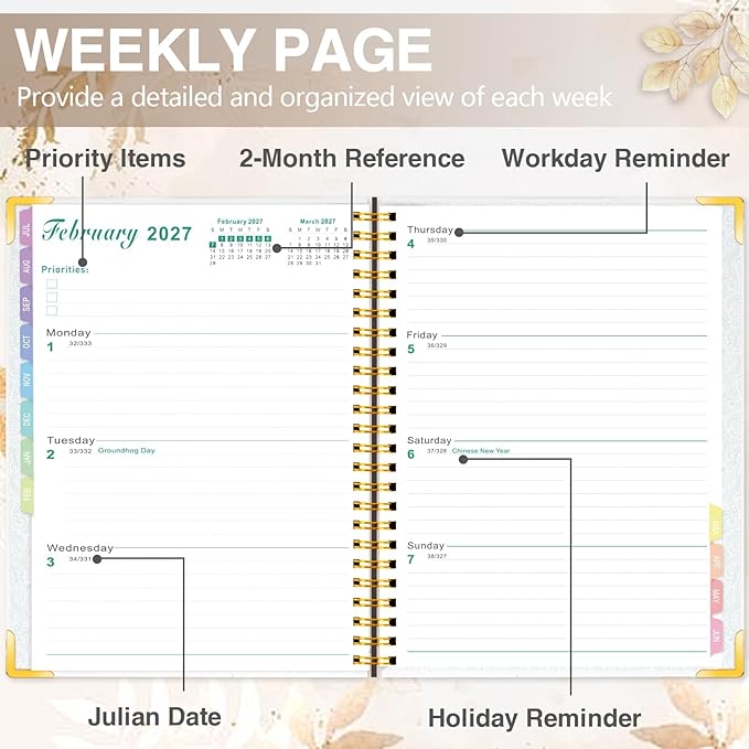 GuassLee 2026-2027 Weekly Monthly Planner A5, 12-Month Hardcover Academic Planner with Tabs, Stickers & Pocket, July 2026 to June 2027 Daily Planner Organizer for Work School Home
