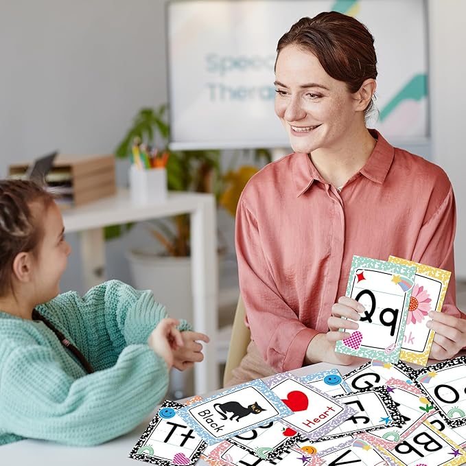 56Pcs Composition Notebook Alphabet Poster for Wall Alphabet Number Bulletin Board Colors Shapes Educational Learning Cards for Teacher