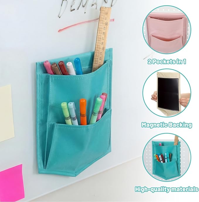 3 Pcs Boho Color Magnetic Whiteboard Storage Pocket 8"L x 10.6" H Nylon Classroom Organizer with Magnetic Office Supplie Stationery Storage Organizer for Whiteboard Glassboard