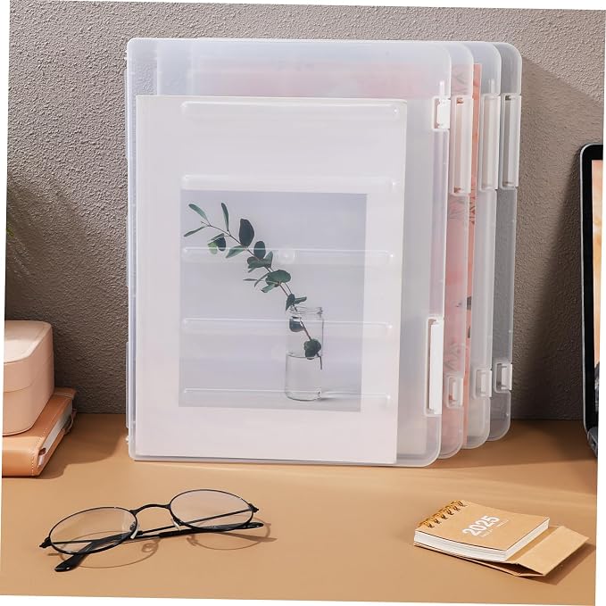 Lurrose 6pcs Plastic File Storage Box Transparent Paper Organizer with Lid for Office School and Home Efficient Bulk