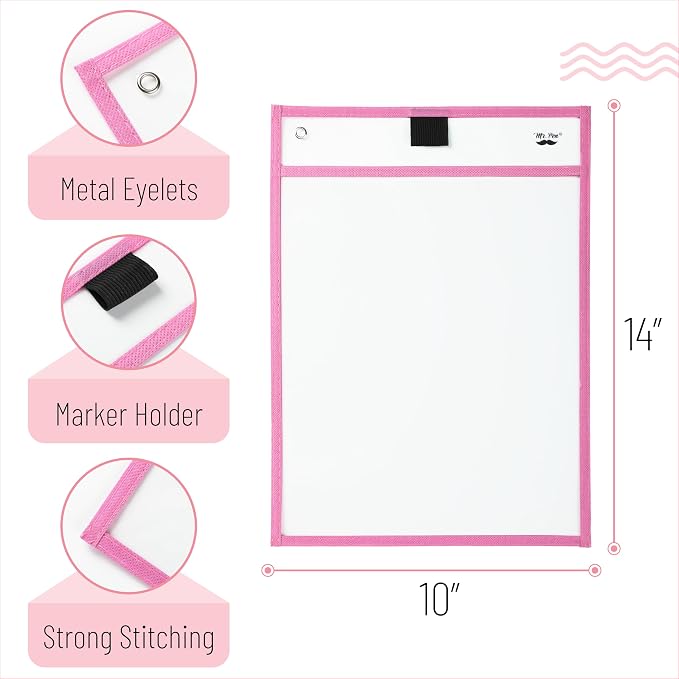 Mr. Pen- Reusable Dry Erase Pocket Sleeves, 10" x 14", 6 Pack, Pink Shades, Clear Plastic Paper Sleeves, Ticket Holders, Clear Plastic Sheet Protectors, Teacher, School, Classroom Supplies