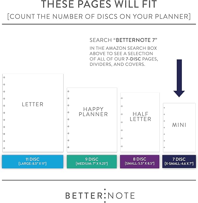 BetterNote This Week Refill Pages for Disc Notebooks, Fits Big Happy Planner, Levenger Circa, Staples Arc, Talia (Whimsy- 6 months, 7-Disc, 4.6”x7”)