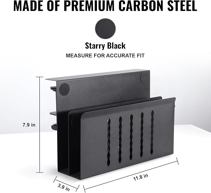 2 Tier Desk Side Laptop Holder, Under Desk Laptop Holder, Clamp On Desks Shelf for Tablet,Files, Accessories, No Drill Hanging Desk Caddy for Office and Home, Load 30Lbs