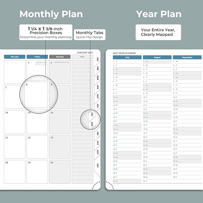 Weekly Monthly 2026-2027 Planner (July 26-Dec 27),8.5"x6.5",18 Months Agenda Plan with Month Tabs & Pocket,Expenses/Note Pages, Academic Calendar with Vegan Leather Cover,Dusty Blue