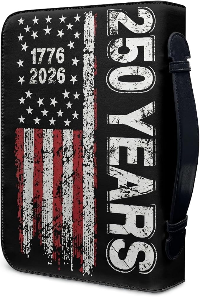 Bible Cover with Handle, 250 Year USA Flag Waterproof Carrying Book Case Church Book Bag with Zippered Pocket, Bible Study Accessories Patriotism Gifts for Women