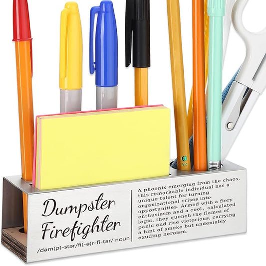 Dumpster Firefighter Appreciation Gift, Office Desk Decor for Crisis Managers, Problem Solvers, Workplace Leaders Career Recognition Gift, Funny Office Pencil Holder for Desk SD274