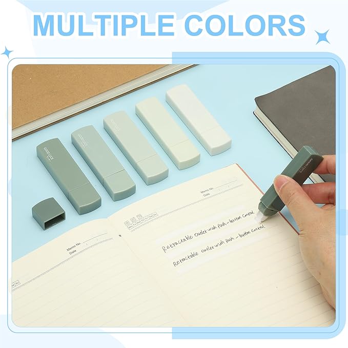 PATIKIL 6pcs 20 ft Correction Tape, Correction Tape Cute Mini Tear Resistant White Refillable Out Applicator Pen with Refills for Classroom Office Supplies Home Writing, Green