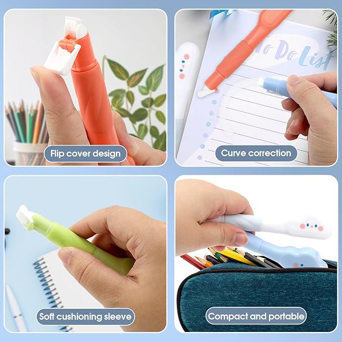 8-Pack Refillable Retractable Correction Tape, Smooth Instant Applicator Pen for Writing, Office & School Supplies, 1/5 Inch x 236 Inch,White Smooth Pull Out Cute Correction Tape for Office Supplies
