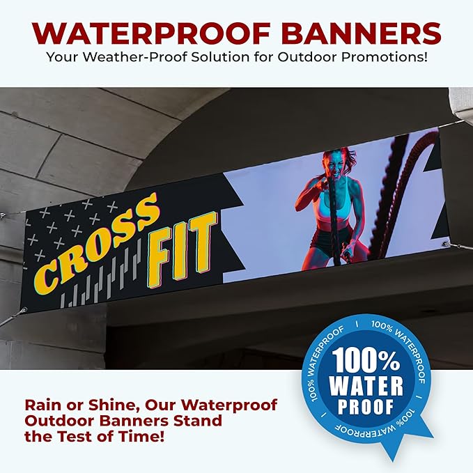 Crosss Fit Large Banners and Signs for Outdoor by Mavis Printing-Polyester Banner with 4 Holes for Easy Hang Indoor & Outdoor|4x1 Feet HD Print Sign to Promote Church| Made in USA