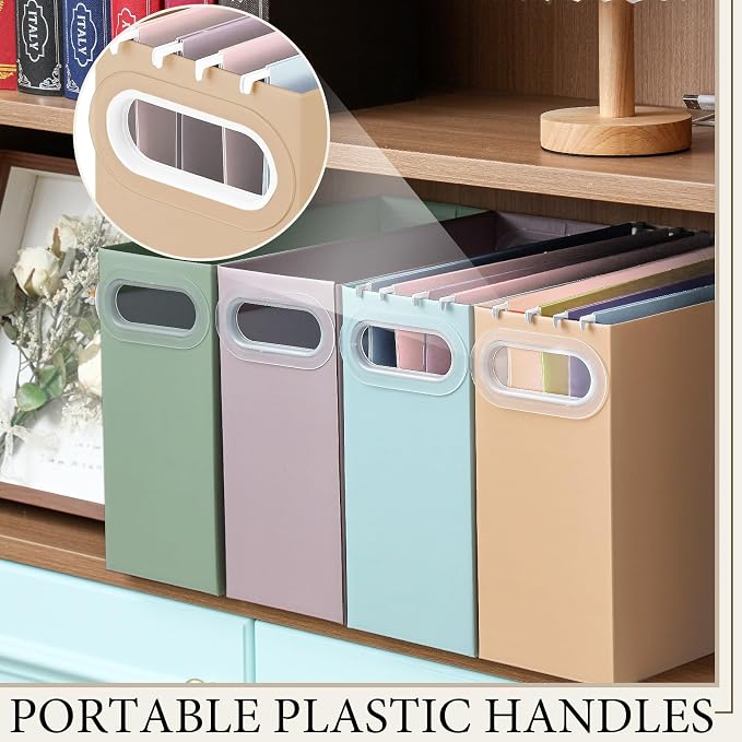 PerKoop 6 Pcs Morandi Color Hanging File Organizer Collapsible Cardboard File Box with Handle and Labels Pastel Hanging Folder Organizer Letter Size for Student Teacher Office Classroom (6 Colors)
