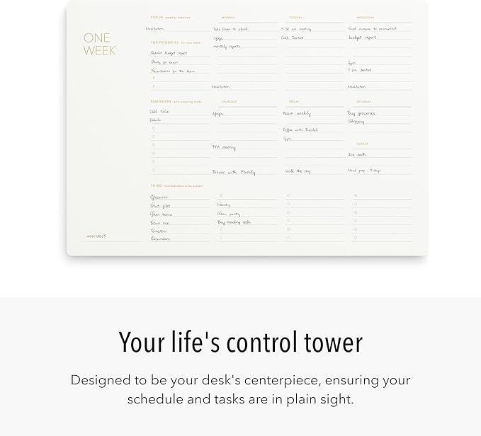 Pinesman - One Week - Elegant Undated Weekly Desk Planner, Gold Foiled, A4, Minimalist Weekly To Do List Notepad, Daily Schedule, Work Week Planner Pad, Eco-friendly, FSC™ Certified