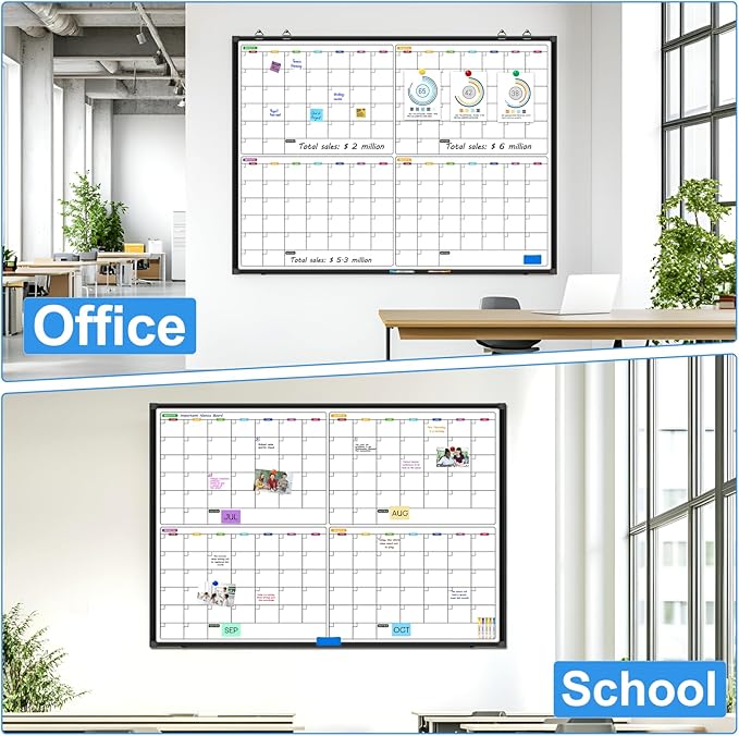Calendar Whiteboard for Wall 48" x 36", Magnetic 4 Month Dry Erase Calendar for Wall, Dry Erase Board for Home School and Office Organization
