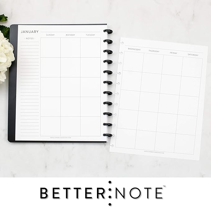BetterNote Monthly Undated Calendar Refill for Discbound Notebooks, Fits Levenger Circa, Happy Planner, Staples Arc, TUL, InkWell Press, IWP, MAMBI (11-Disc, 8.5"x11", Classic)