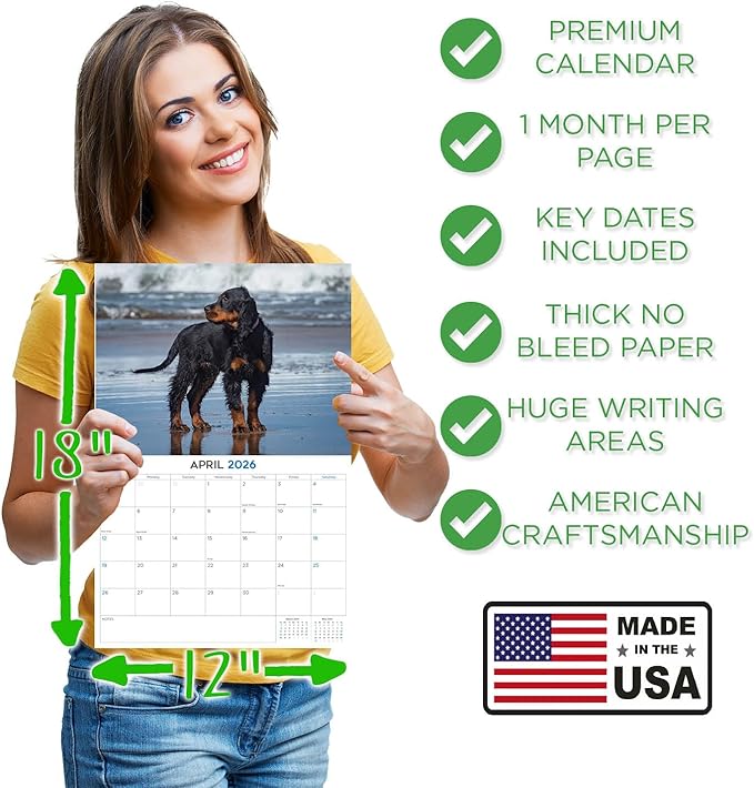 2025 2026 Gordon Setter Calendar - Dog Breed Monthly Wall Calendar - 12" x 18" Open - Thick No-Bleed Paper - Giftable - Academic Teacher's Planner Calendar Organizing & Planning - Made in USA