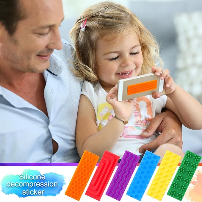 Ireer 12 Pcs Textured Sensory Stickers Silicone Calm Stickers Thick Sensory Strips Different Textures Mental Health Desk Fidget Decals for Anxiety Relief, Autism, ADHD Desk Gift
