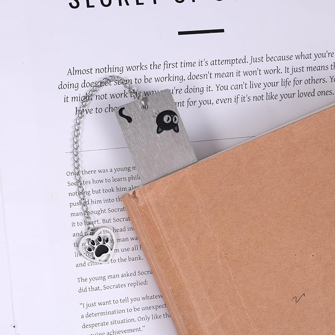 Black Cat Bookmark for Reading Women, Inspirational Funny Cute Metal Book Mark You Pawsed Here Bookish Gifts Reading Marker Accessories for Men Women Book Lovers (Cat Paw)