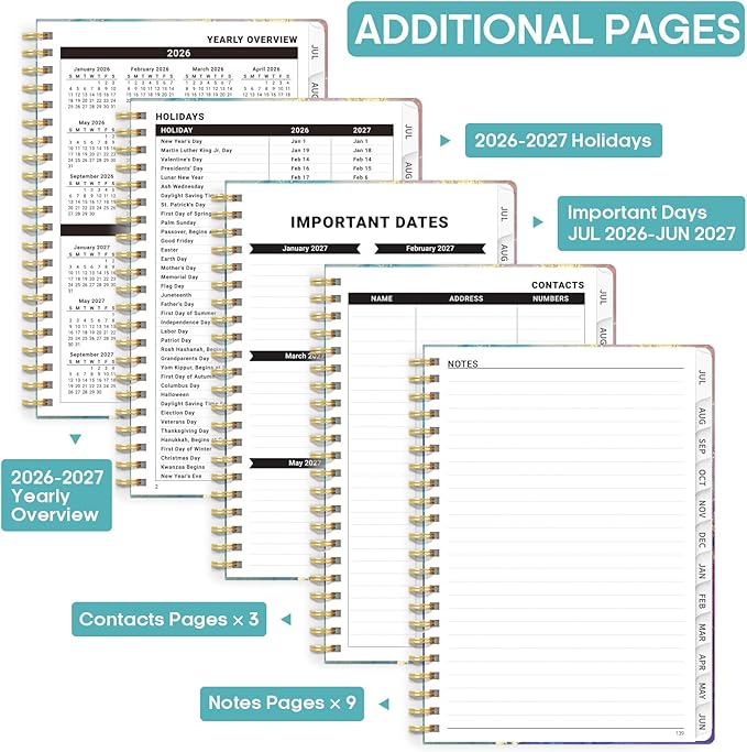 Academic Planner 2026-2027, Weekly and Monthly Calendar Book, July 2026 – June 2027, Hardcover Planner with Tabs, Perfect for Teachers, Students, Women & Men, A4 (8.5" x 11") - Gold