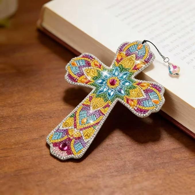 VI-FA 6 Pcs Cross 5D Diamond Art Bookmarks for Adult DIY Painting Kit Christmas Religious Christians Gifts Crystal Cross Rhinestone Decor for Reading Lover Home Office DIY Crafts