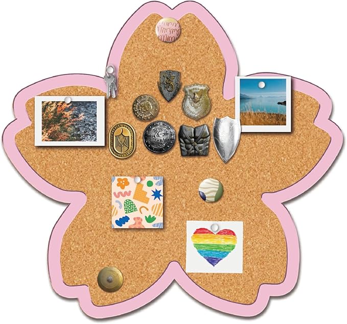 CRASPIRE Flower Pin Cork Board 10.43x9.8In Framed Bulletin Display Pink Cherry Blossom Wood Decorative Corkboard Wall Mounted Memory Memo Brooch Lapel Holder Storage for Home Office Classroom Wedding