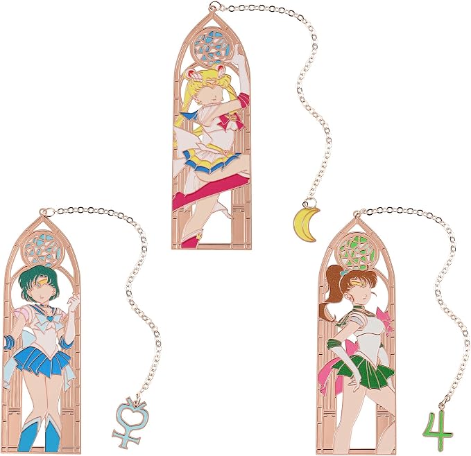 5 Style Anime Magical Girl Book Marks - Metal Bookmarks Gifts for Girls, Anime Fans, Book Lovers Student Men Women, Birthdays, Christmas, Valentine, School Supplies Book Accessory (Green Blue Color)
