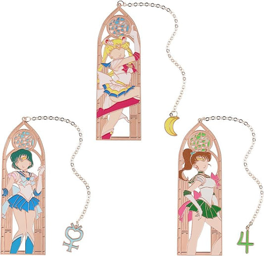 5 Style Anime Magical Girl Book Marks - Metal Bookmarks Gifts for Girls, Anime Fans, Book Lovers Student Men Women, Birthdays, Christmas, Valentine, School Supplies Book Accessory (Green Blue Color)