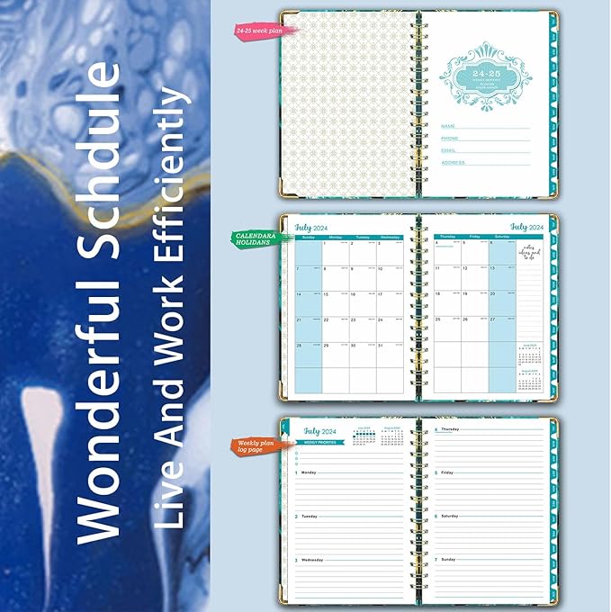 Monthly Schedule for 2024-2025, Daily Schedule with Labels for July 2024-2024 to June 2025, Weekly/Monthly Schedule for 2024-2025, Schedule with Notes and Stickers,8.5" x 6.2" (Style-3)
