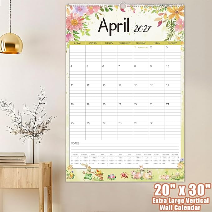 Guasslee 2026 Large Wall Calendar,20"x 30" Vertical Jumbo Hanging Wall Planner,19 Monthly Calendar from Jun. 2026 to Dec. 2027 with Lines,Spiral Binding and Notes for Easy Organizing