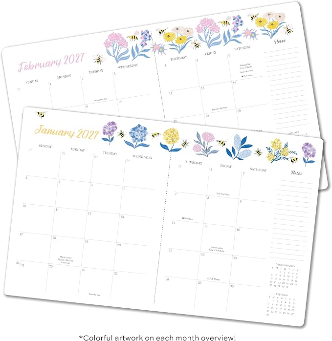 High Note 2027 Monthly Planner, 17-Month Planner: August 2026 – December 2027, 7.75" x 9.75", Garden Bee with Flexible Cover, Gold Foil, Project & Goal Planning Pages