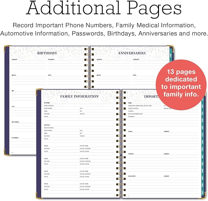 FAMILY PLANNER ORGANIZER – 8.5" x 11" Weekly & Monthly Calendar (May 2026-Jun 2026). 5+ People, Meal Planning, Budgeting, Habit Tracker – Hardcover, Household Schedule Organizer for Parents, Kids, & Caregivers (Small Navy Floral)