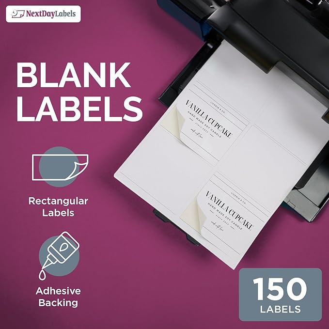 NextDayLabels – 4" x 3-1/3" Rectangular Sticker Labels for Printer - White Laser/Inkjet Printer Labels Return Address Labels Shipping Label Stickers (25 Sheets, 6 Per Sheet, 150 Labels)