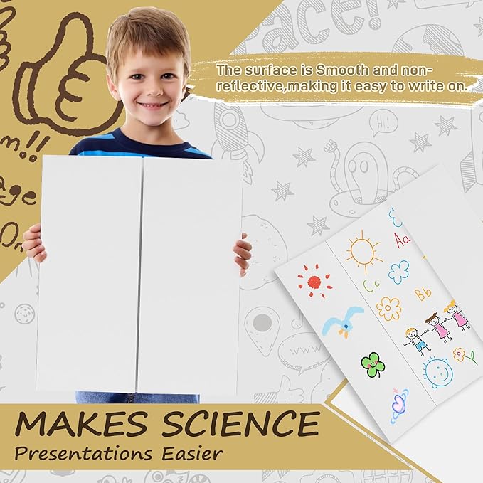 PSHVYM 4 Pcs Trifold Poster Board, 26 x 17 inches Poster Board with Double Sided Tapes and Cardboard, Corrugated Presentation/Display Board for School Project, Science Fair, Business