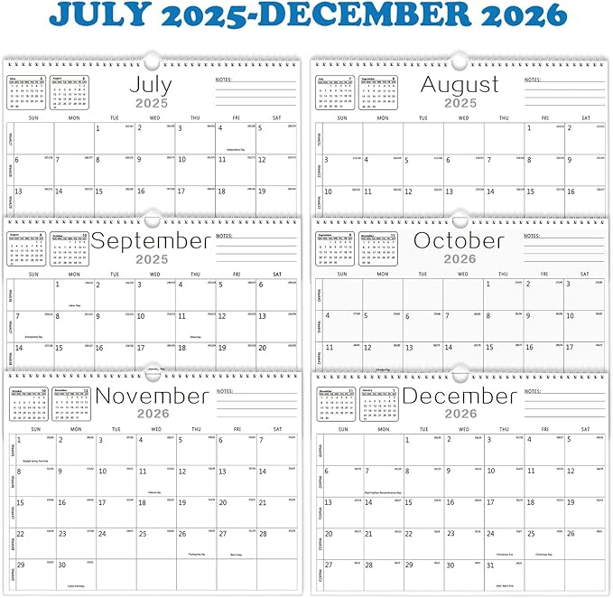 2026 Calendar Wall Calendar from July 2025 to December 2026,18 Months Wall Hanging Calendars with Thick Paper for Office Home School(White,14.7x11.5 inch)