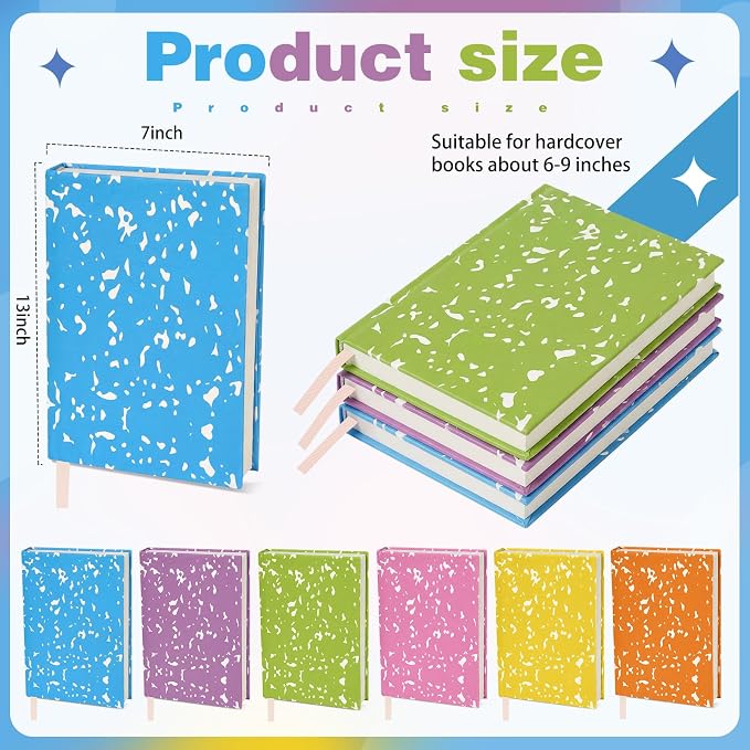 Gilprop 6 Pack Jumbo Stretchable Book Covers, Colorful Covers for Textbook Protection and Care, Washable Reusable Protective for Paperbacks Hardcover Books(Composition Book,Colorful,9-11inch)