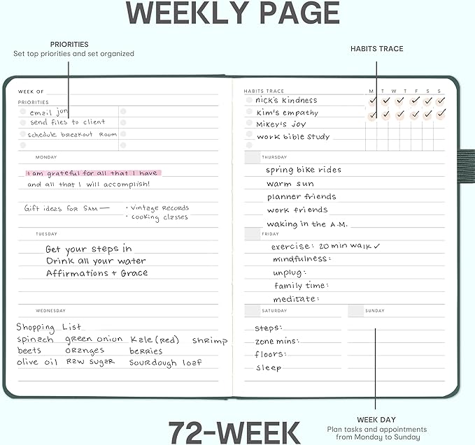 And Per Se Undated Weekly Planner 2026, A5 size Leather Hardcover Planner with Goals & Habit Tracker – ADHD Planner & Productivity Journal (Forest Green)