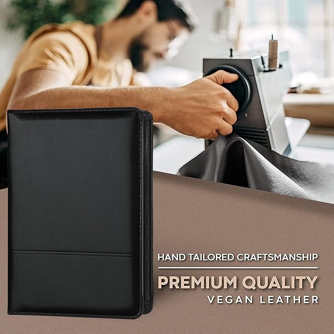 Lcjtop Classic Padfolio/Junior Portfolio Folder Case, A5 Business Organizer Binder for Men Women, 5 x 8 Writing Pad Included