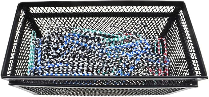 HAHIYO Stackable Mesh Tray Cup 6 x 3 x 2 inches Sturdy Container for Desk Drawer Organizer Collection for Home Office School kitchen Soft Foam Feet No Sharp Edges 2 Pack Black