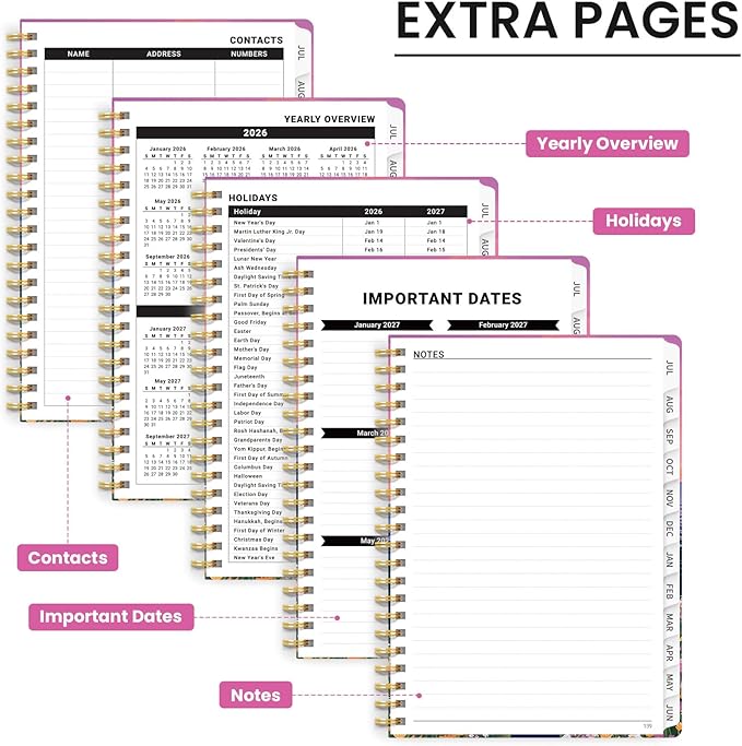 2026–2027 Academic Planner, Weekly and Monthly Planner for Women, July 2026 - June 2027, Pretty Hardcover 2026–2027 Academic Planner with Tabs, Inner Pocket, Spiral Bound, Perfect Office Home School Supplies - 6.3" x 8.5", Dreamscape Hills