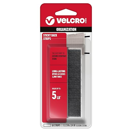 VELCRO Brand Sticky Back Tape Strips with Adhesive | 10 Count | Black 3 1/2 x 3/4 In | Hook and Loop Fasteners for Home Organization, Classroom or Office , 10Pk
