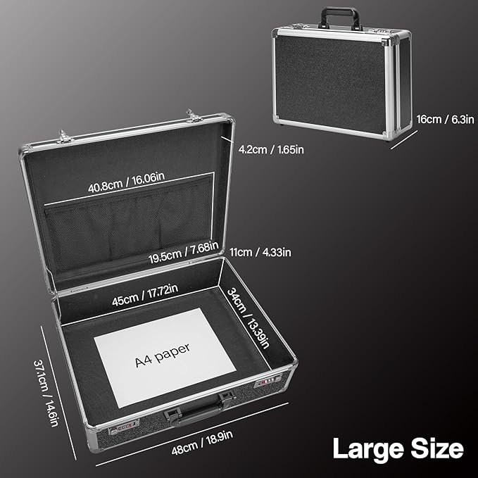File Organizer Storage Box - 18.8 x 14.5 x 6.2 Inch X-Large, Portable Locking Storage Totes with Dual Combination Locks, Lock Boxes for Personal Items, Cash, Briefcase - Black