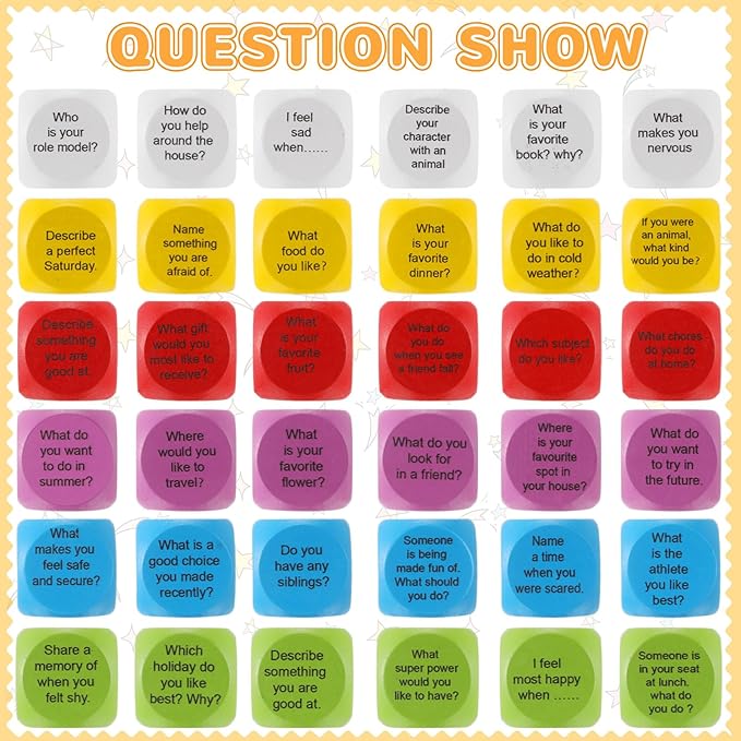 Jenaai 12 Pcs Conversation Ice Breaking Cubes Social Emotional Learning Activities Social Emotional Dice Wood Conversation Cube for Kids Adult Classroom Family Couple (Conversation)